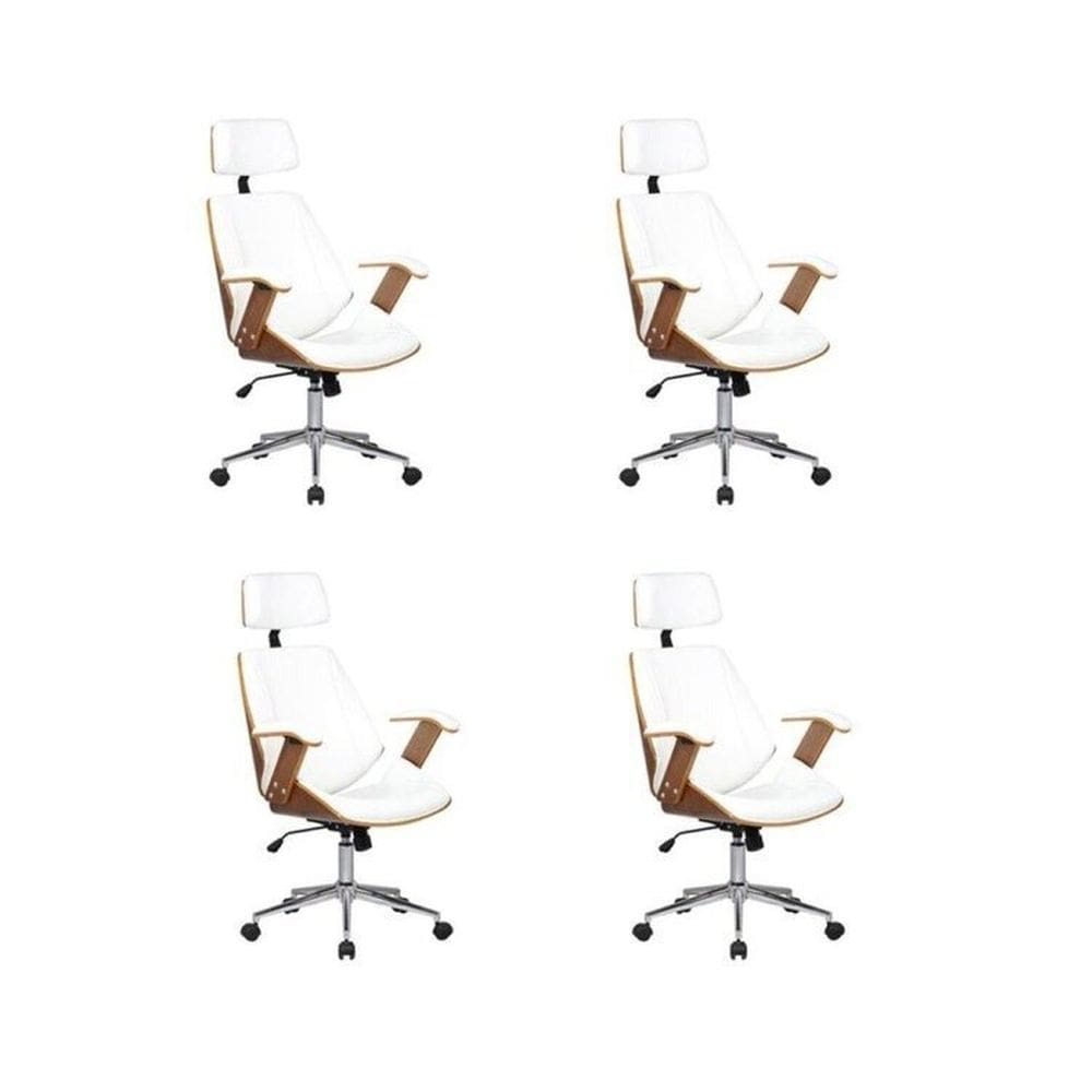 Kit 4 Cadeiras de Escritório Presidente Giratória com Apoia Cabeça Office Lisboa Branco