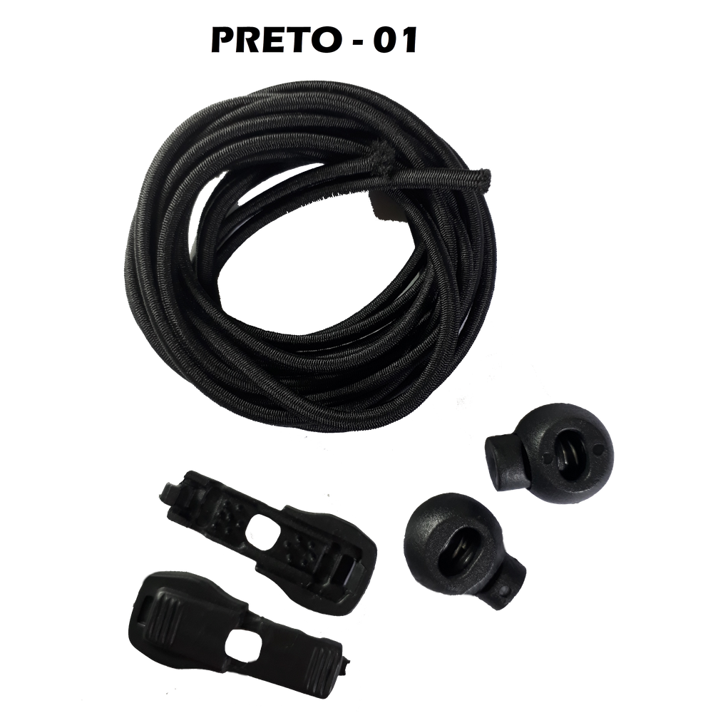 Kit 5 Cadarços Elásticos Stretch Para Tênis Triathlon Preto