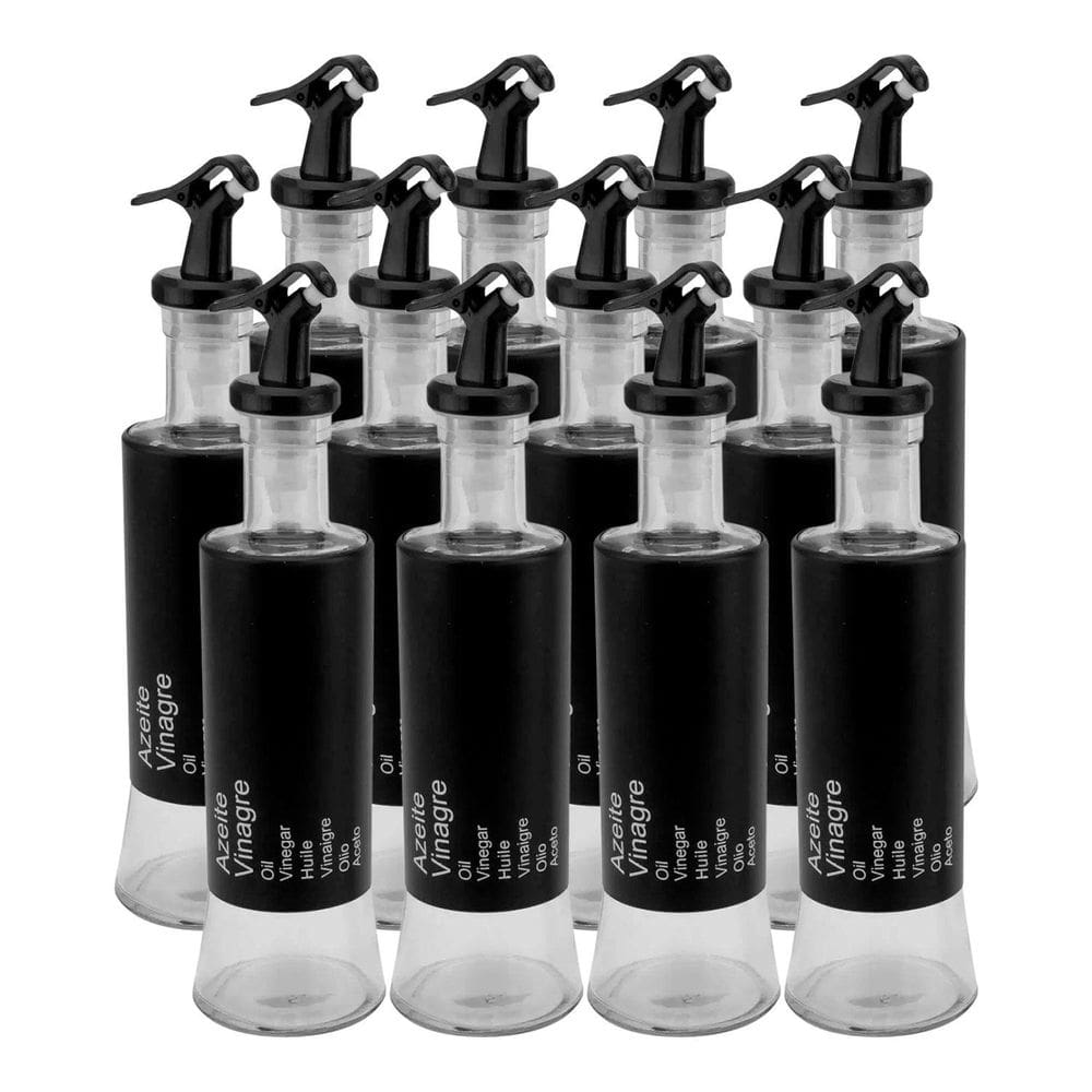 Kit 12 Azeiteiro Vinagreiro Recipiente Em Vidro E Inox Preto