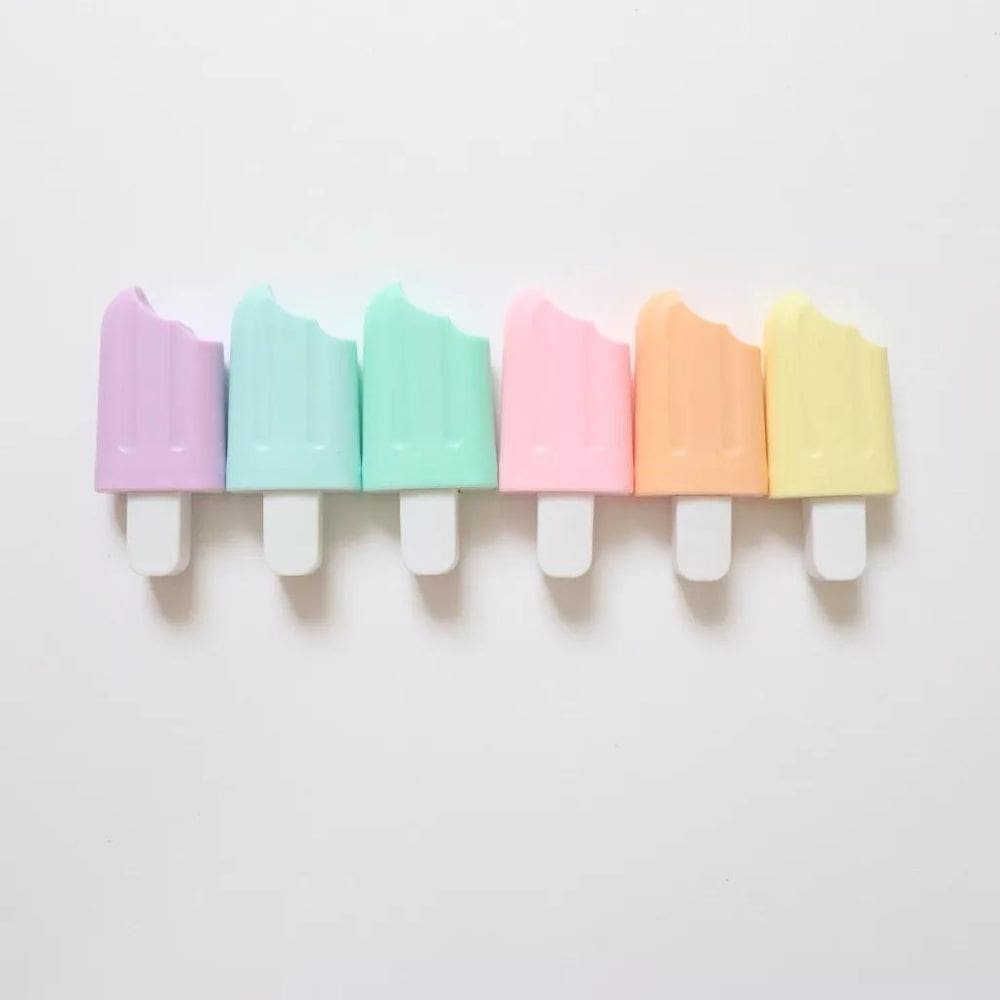 6 Mini Canetas Marca Texto Formato Picolé, Sorvete Kawaii