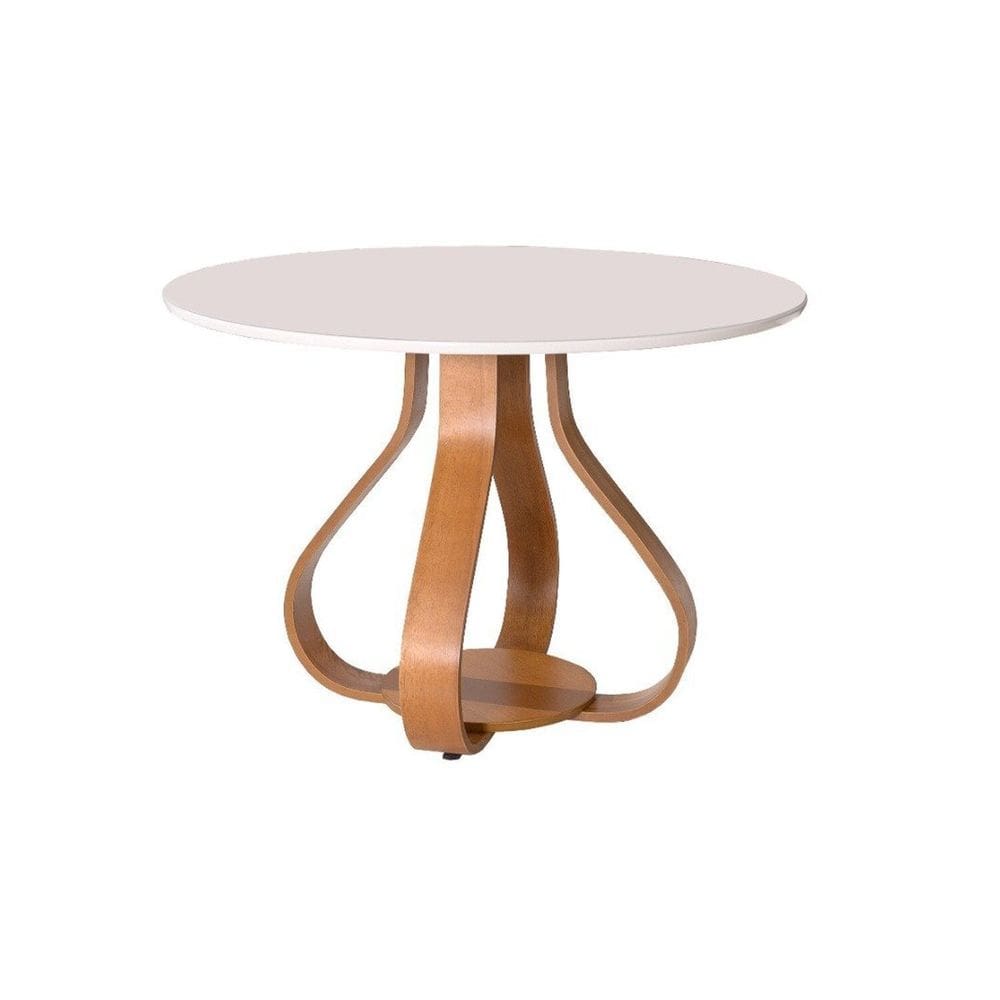 Mesa de Jantar Bella  Pé Cebola  90cm Tampo Laqueado com Vidro Off-white/Mel