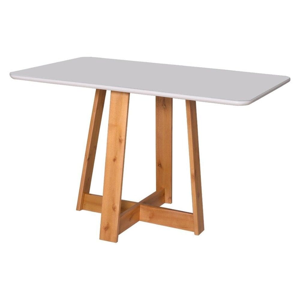 Mesa de Jantar Ibiza 120x80cm Pés em Madeira Maciça Tampo Laqueado com Vidro Branco/Mel
