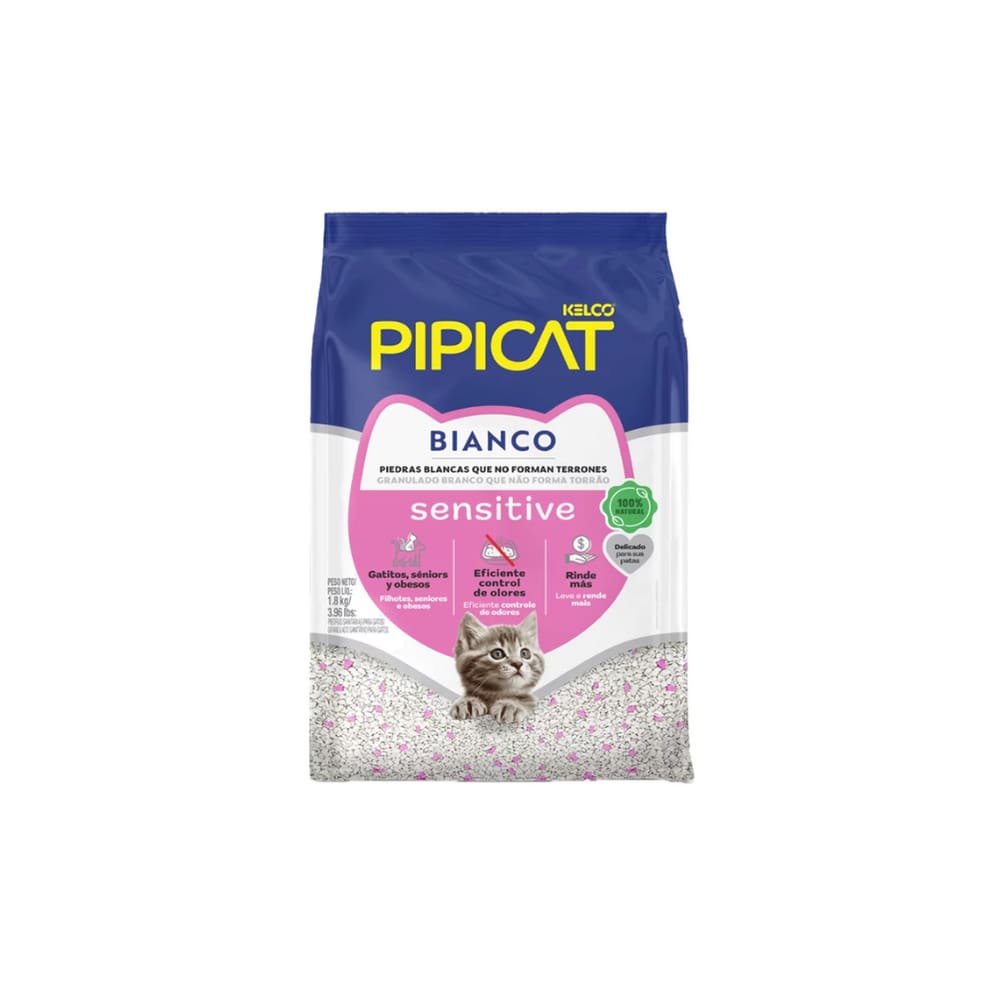 Areia Sanitária Gatos Pipicat Bianco Sensitive 1,8 kg