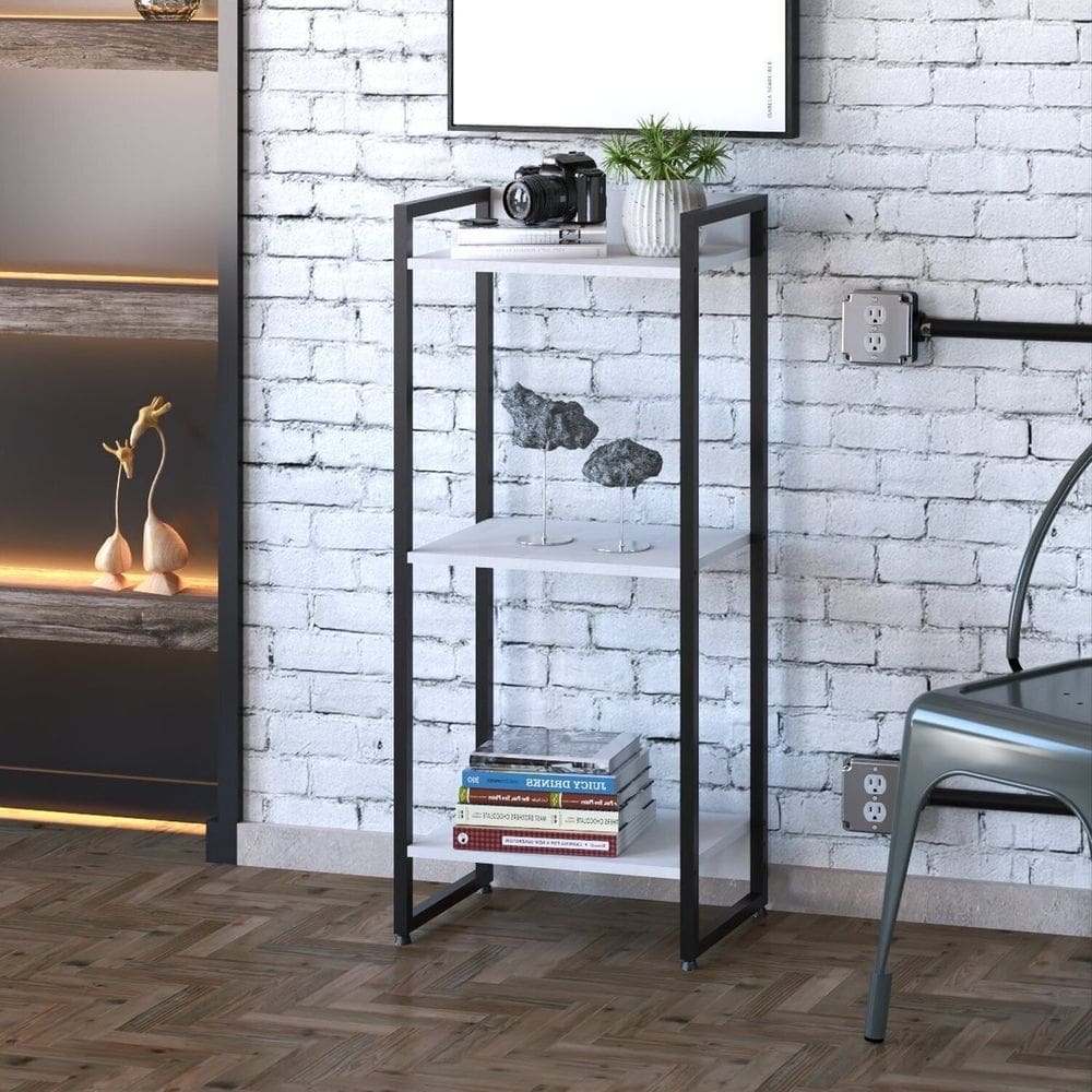 Estante para Livros Industrial Multiuso 3 Prateleiras 104x45cm Dynamica Yescasa Branco Chess / Preto