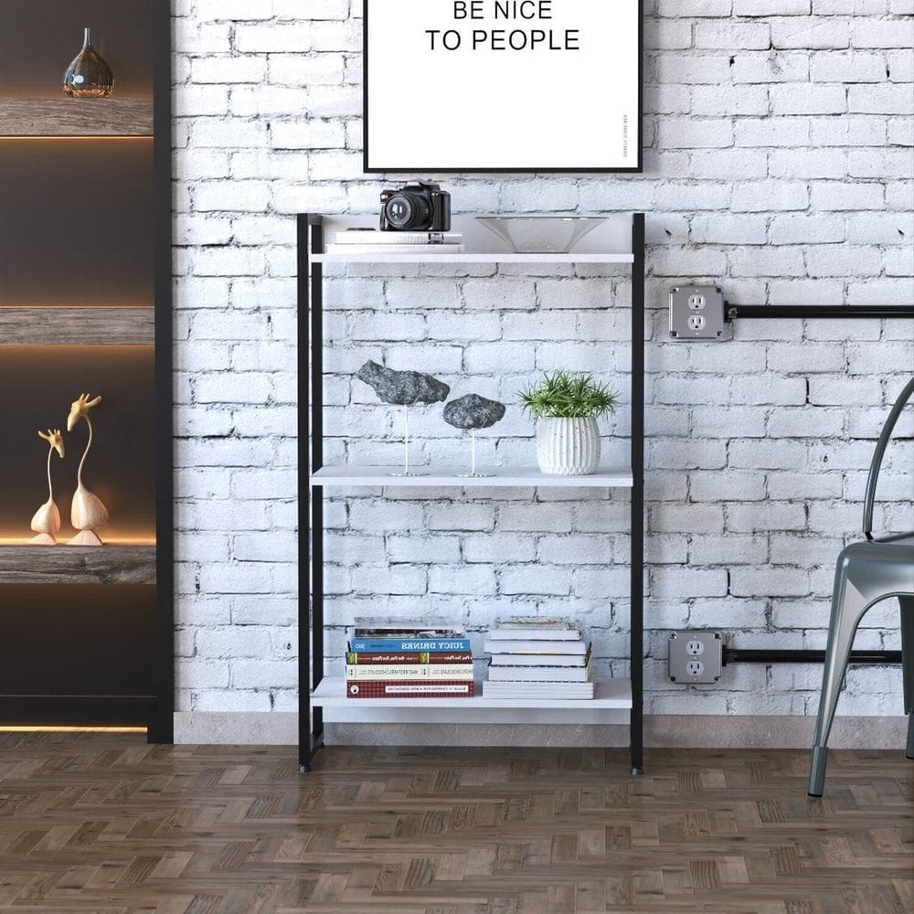 Estante para Livros Industrial Multiuso 3 Prateleiras 104x60cm Dynamica Yescasa Branco Chess / Preto