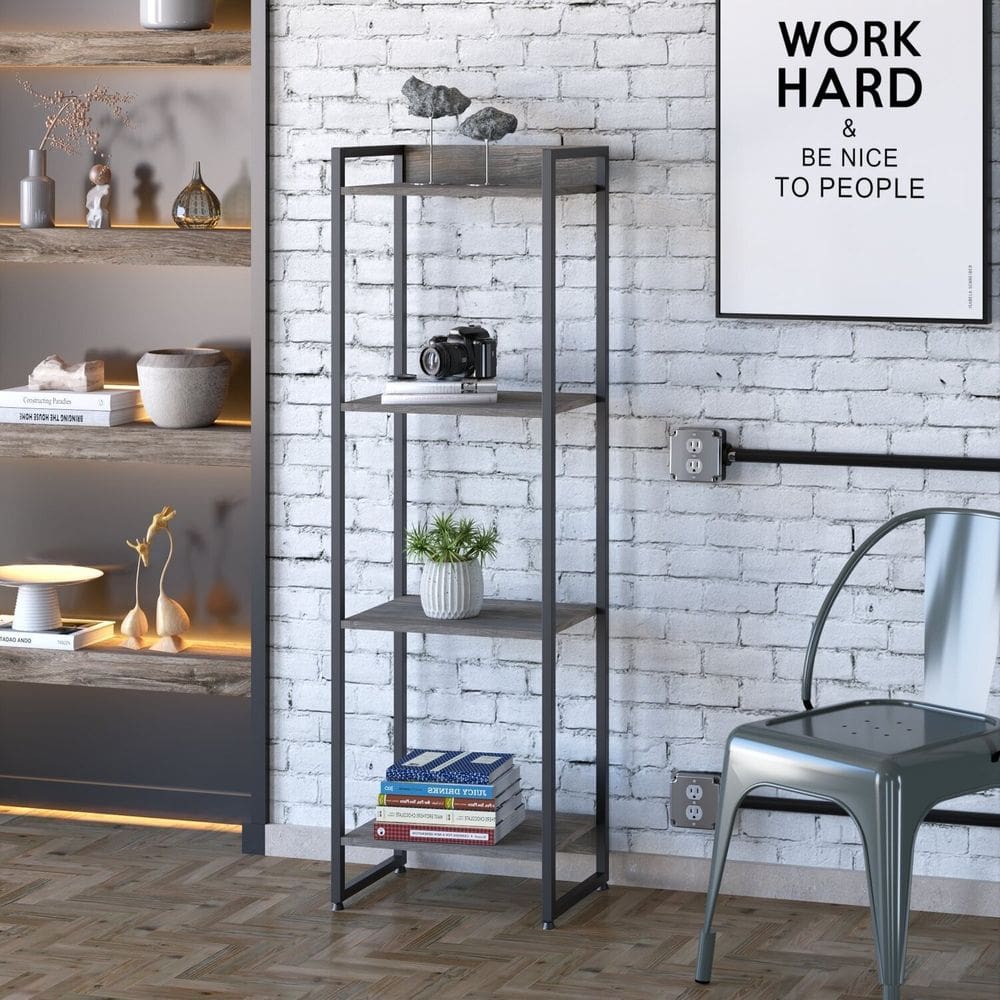 Estante para Livros Industrial Multiuso 4 Prateleiras 146x45cm Dynamica Yescasa Carvalho Dark/Preto