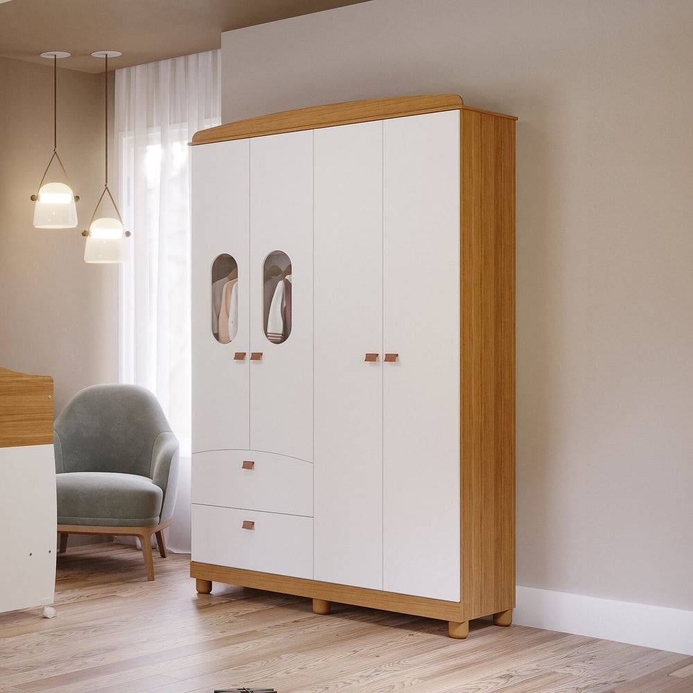 Guarda-roupa para Bebês 4 Portas 2 Gavetas Happy Espresso Móveis Marrom/Branco