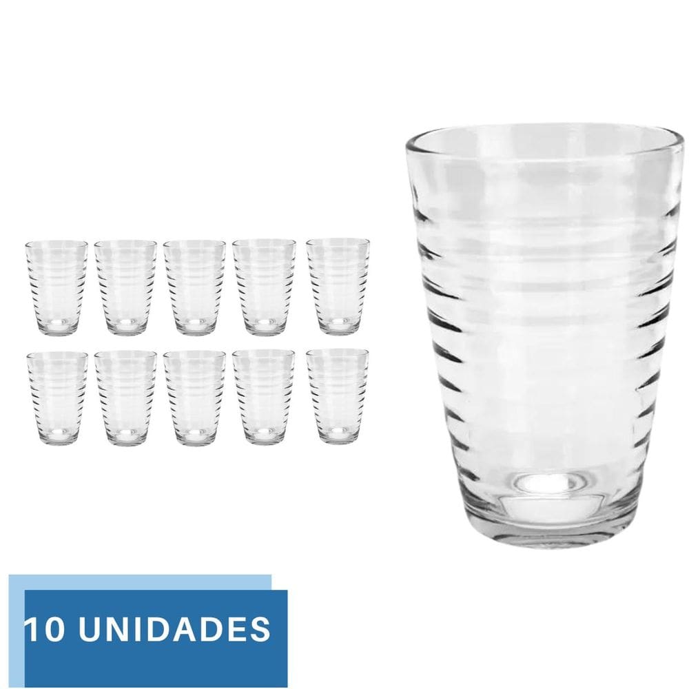 Kit 10 Copos de Vidro 200ML Transparente para Agua e Suco