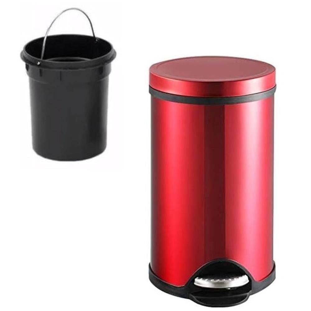 Lixeira Vermelha Inox Cesto Lixo Removivel Pedal Aco