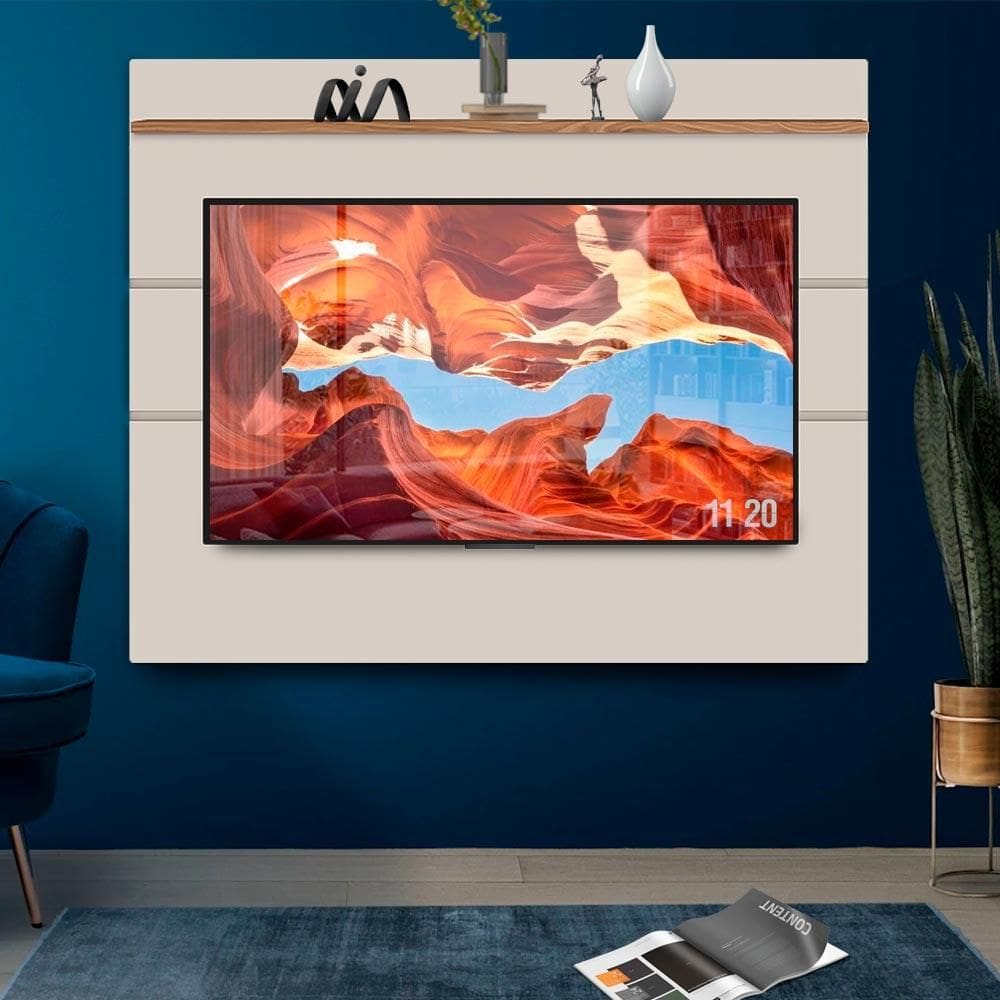 Painel De TV Para Sala Até 65 Polegadas 180 cm Off White Freijó Dinare Shop JM