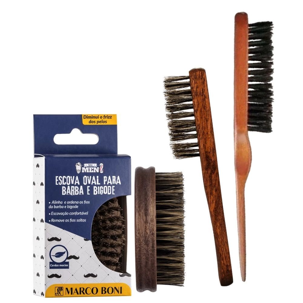 Kit Escova Linha Mem Para Barba Bigode + Escova Finalização