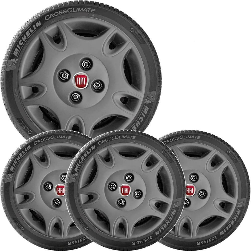 Kit 4 Calota Fiat Palio Uno Mille Siena Aro 13 Grafite 050Cb