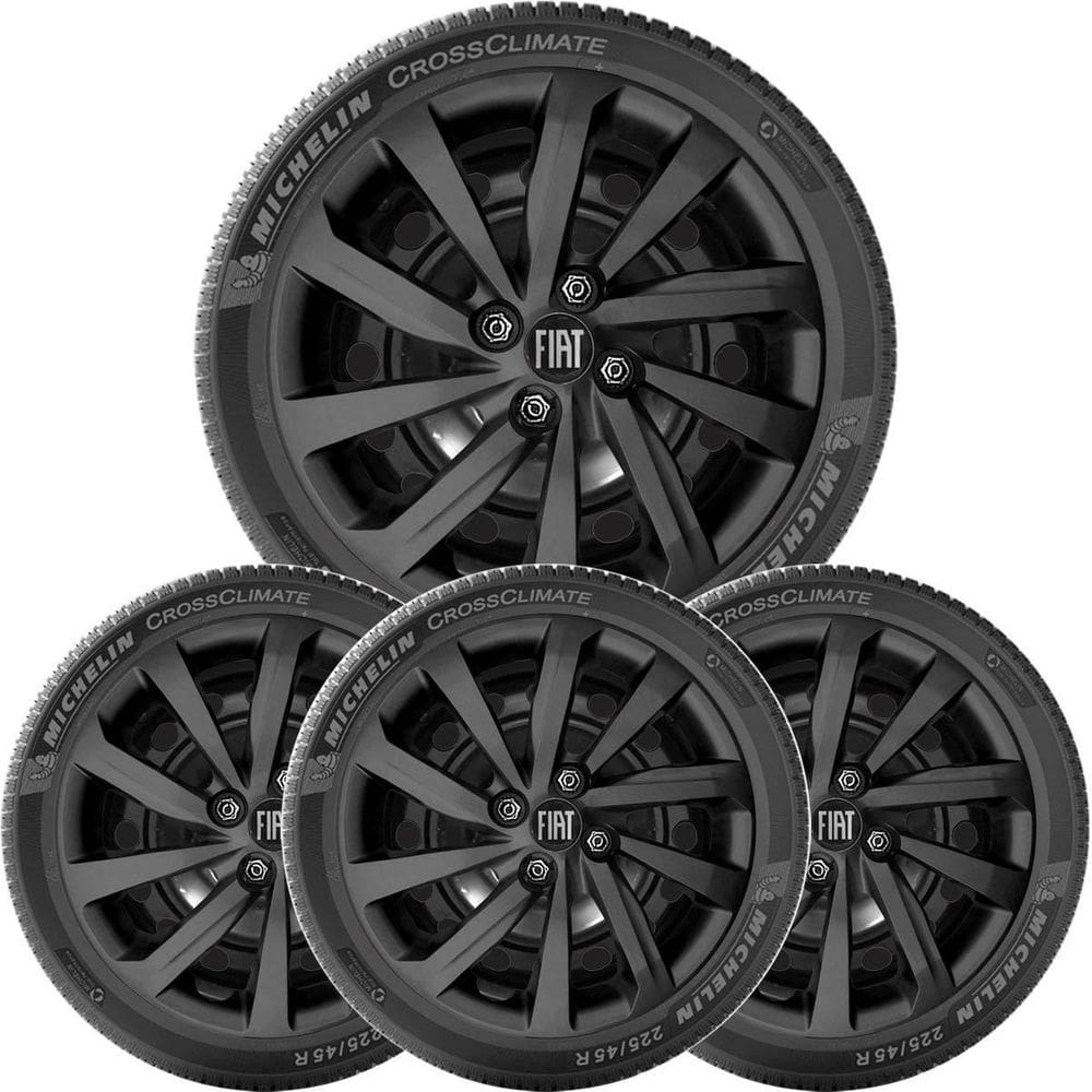 4X Calota Fiat Mobi Argo Cronos Aro 15 Preto Logo Novo 167Cp