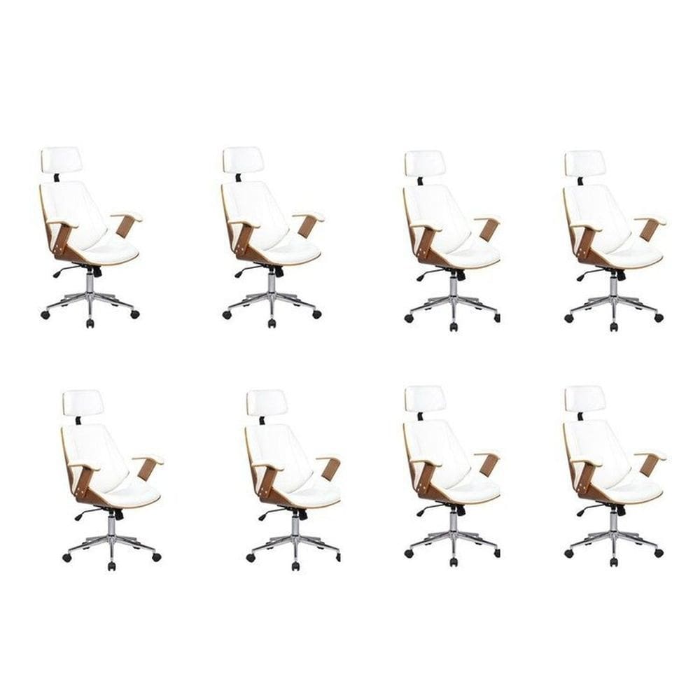 Kit 8 Cadeiras de Escritório Presidente Giratória com Apoia Cabeça Office Lisboa Branco