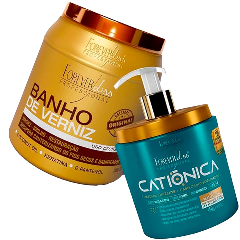 Kit Máscara Banho De Verniz 1Kg e Catiônica Forever Liss