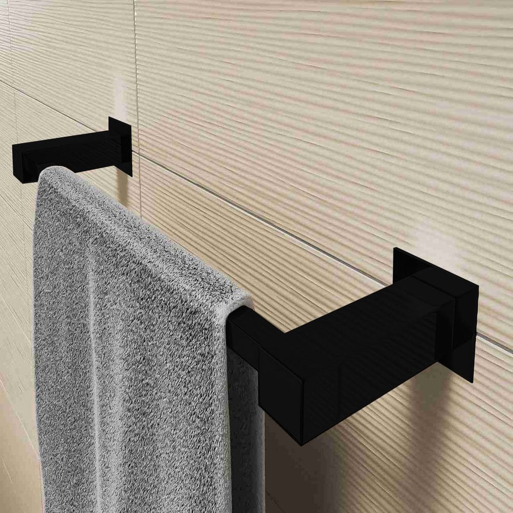 Porta Toalha De Banheiro Rosto 30cm Aço Inox Preto Fosco Linha Quadrada