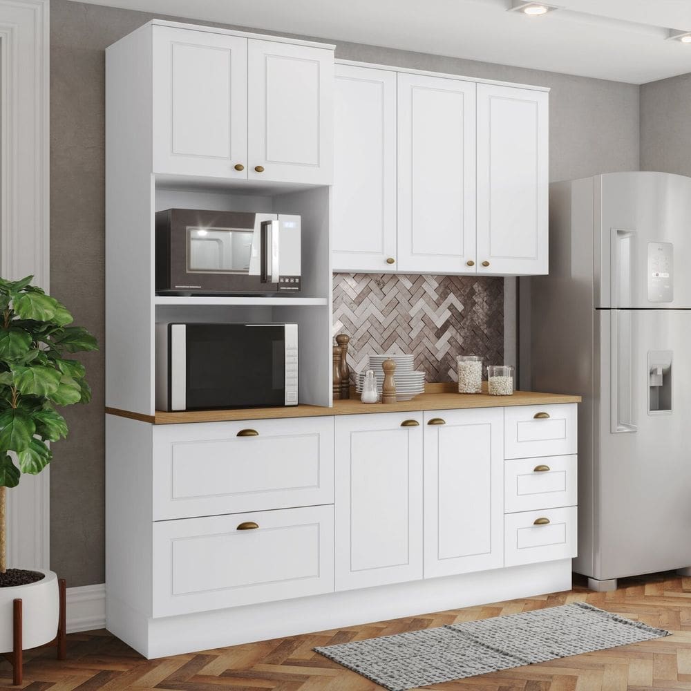 Cozinha Compacta Internacional 3 Peças Com Torre Quente Branco/Marrom