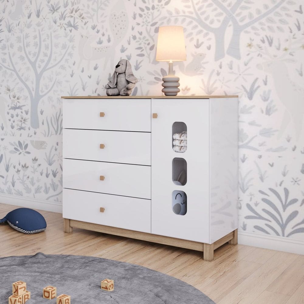Cômoda Infantil 1 Porta 3 Gavetas Sophia Espresso Móveis Branco E Jequitibá