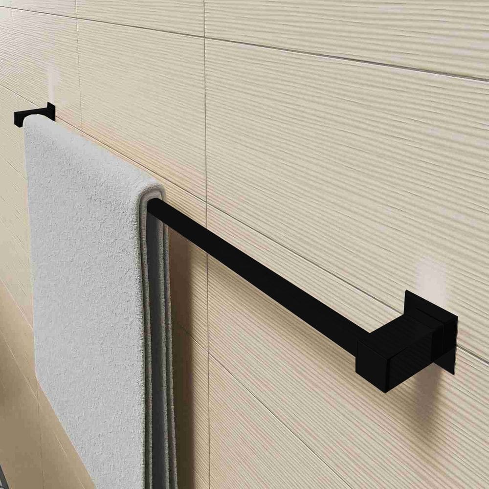 Porta Toalha De Banheiro Simples 80cm Aço Inox Preto Fosco Linha Quadrada