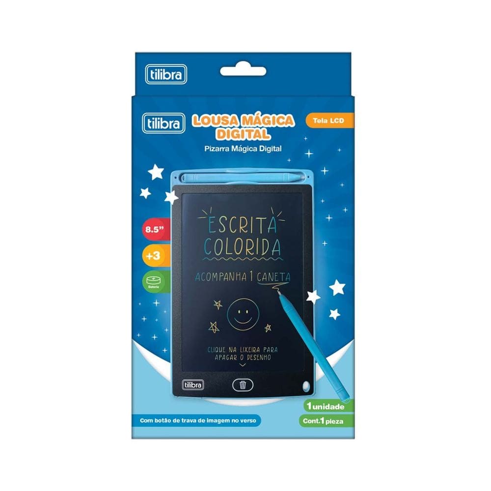 Lousa Mágica Digital Infantil LCD 8.5 Polegadas Com Caneta Escrita Colorida Tilibra | Criatividade | Diversão