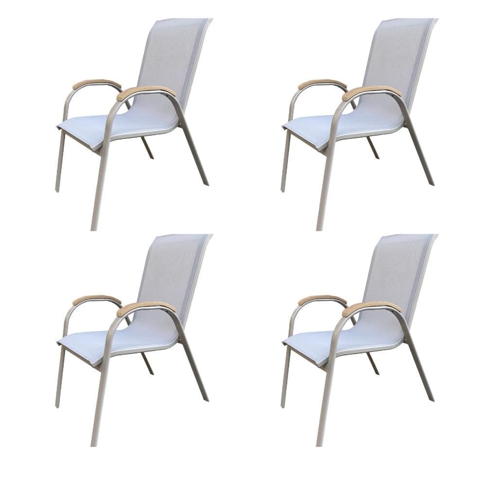 Kit 4 Cadeiras Empilhável com Braço Pipa Maresias Fratini 96 cm altura Alumínio e Assento Tela Fendi