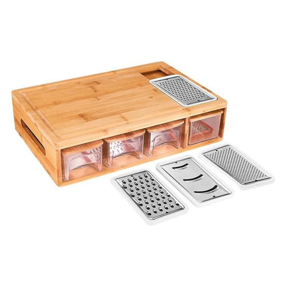 Tábua Com Ralador E 4 Recipientes Em Bambu Ecokitchen 40x27cm Mimo Style