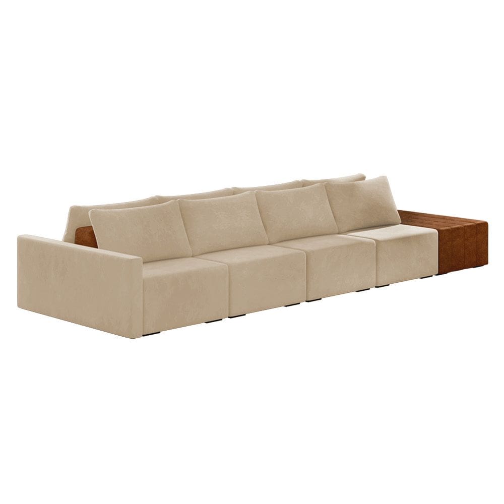 Sofá Ilha 4 Lugares Living 392cm Modulado para Sala Lary Veludo Bege K01 - D`Rossi
