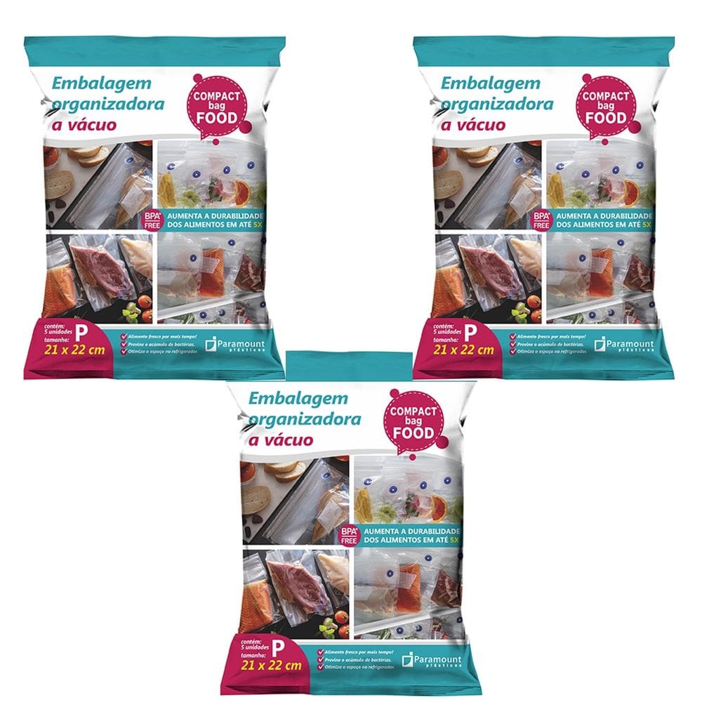Kit 15 Saco A Vácuo P Organizador Para Alimentos Geladeira Freezer 21x22cm - Paramount