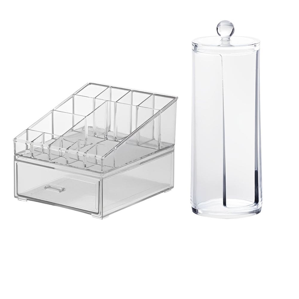 Kit Organizador Porta Cosmético Maquiagem Pincel Algodão Discos Limpeza Pele Cristal - Paramount