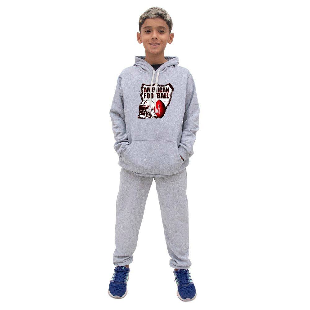 Conjunto Moletom Infantil Menino Estampado Casaco de Frio Com Capuz e Calça Lisa Macia