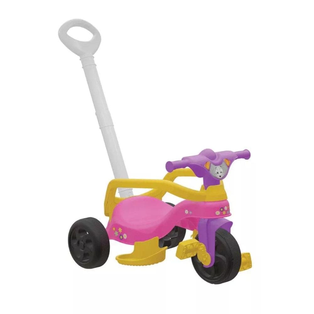 Triciclo Encantado +18 Meses Completo Haste/Empurrador Proteção Apoio Pezinho Pais e Filhos