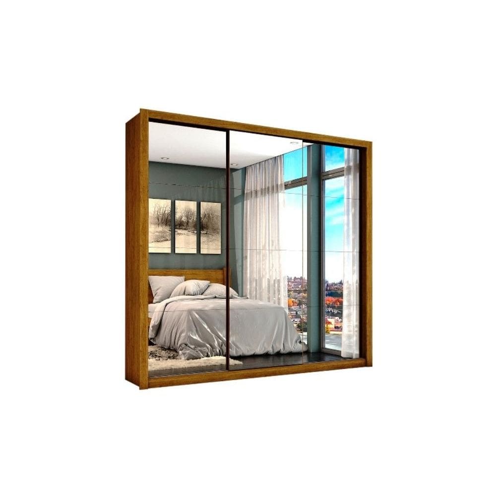Guarda Roupa Casal Porta Correr com espelho 3 portas e 4 gavetas Veneza Gold – Freijó