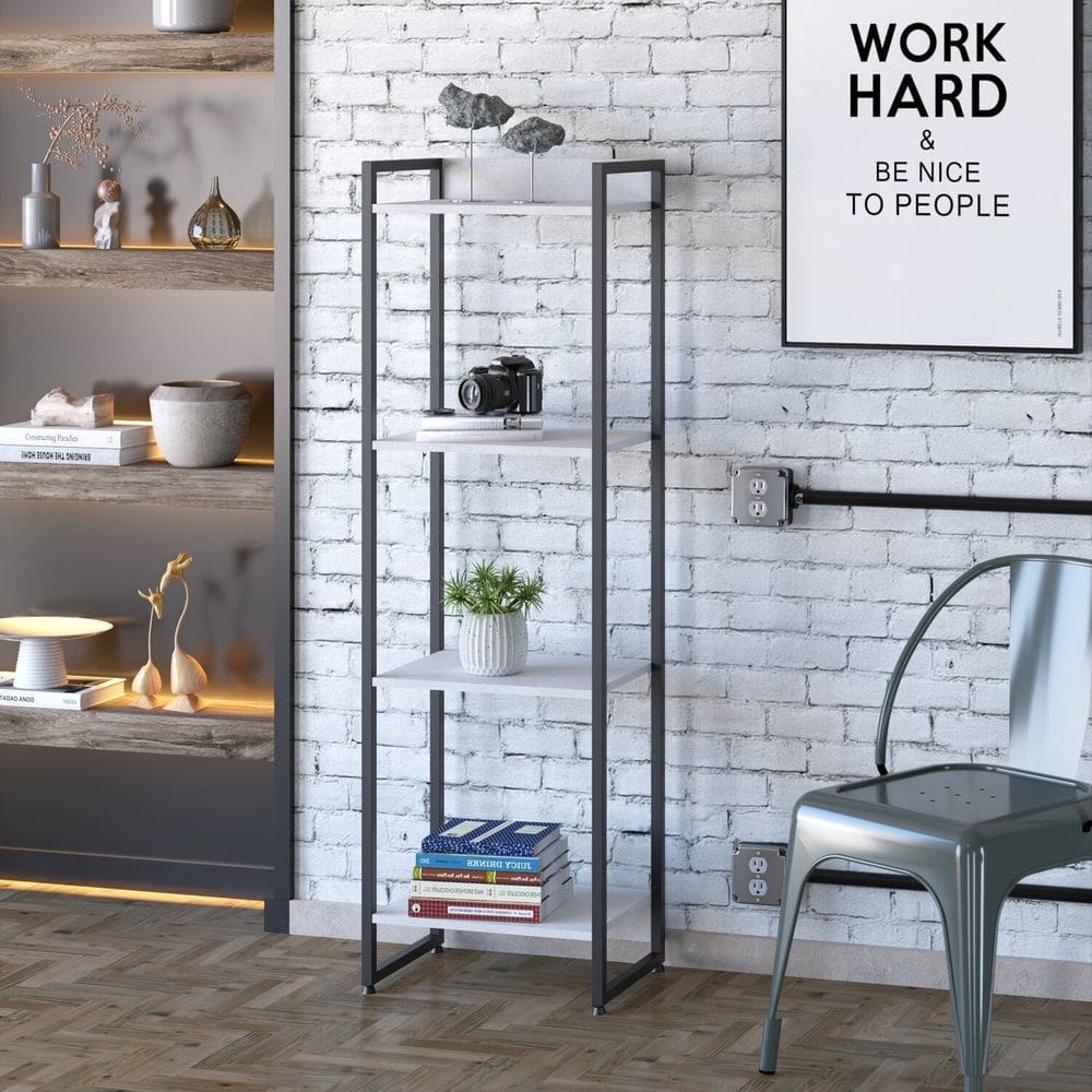 Estante para Livros Industrial Multiuso 4 Prateleiras 146x45cm Dynamica Yescasa Branco Chess/Preto