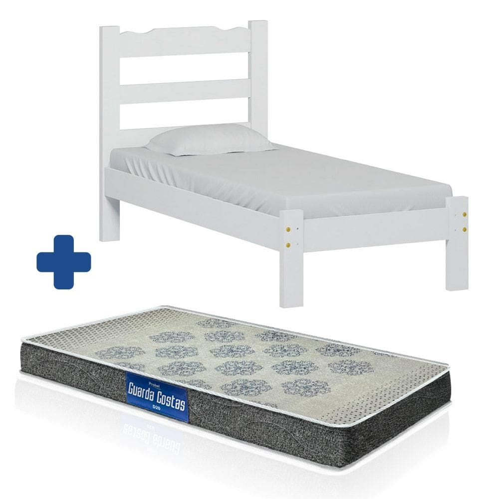 Cama De Solteiro De Madeira Branco Esmeralda Nemargi Com Colchão Probel D20
