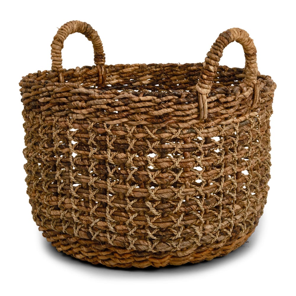 Cesto Organizador Redondo Em Fibra Natural Com Trama E Alça Mart 46x43cm
