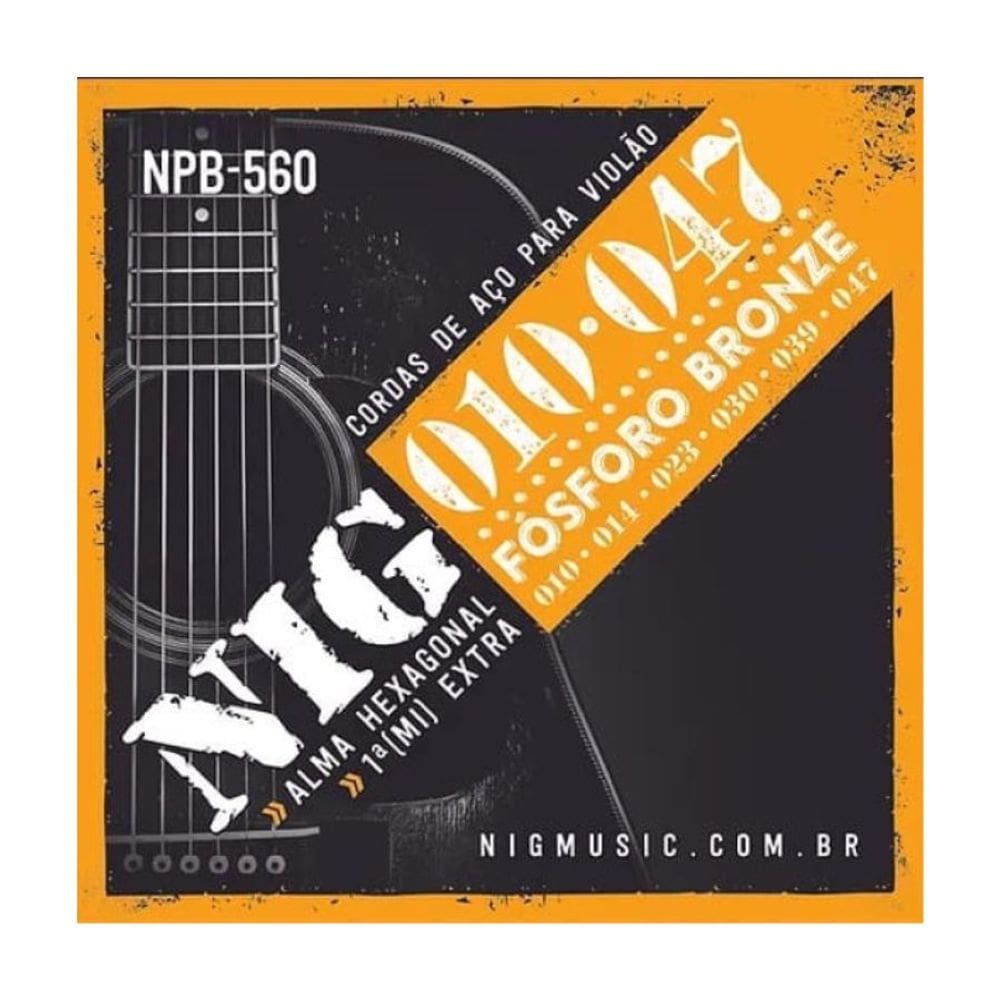 Encordoamento Para Violao Aço 6 Cordas Nig Fosforo Bronze (.010 - .047) - Npb560