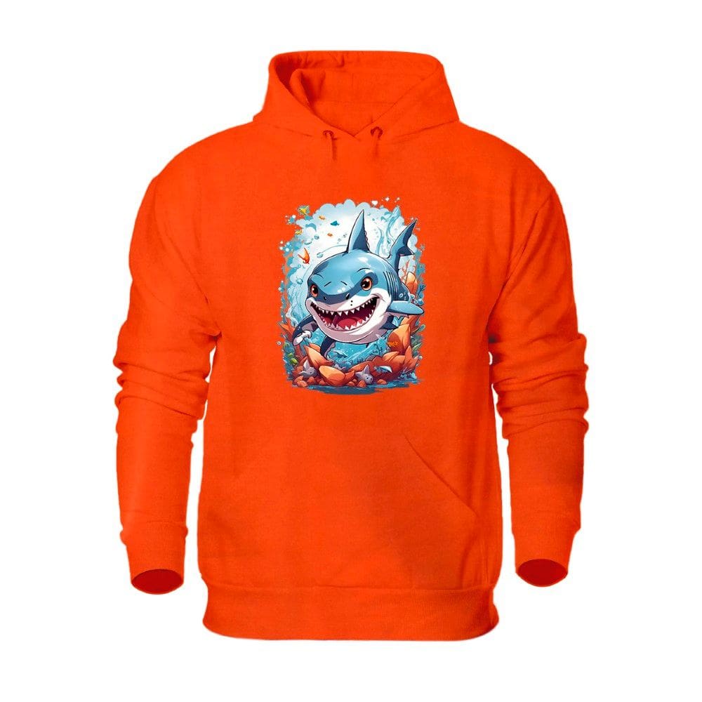 Blusa de Moletom Com Capuz Bolso Canguru Flanelada Quente Inverno Estampa Tubarão