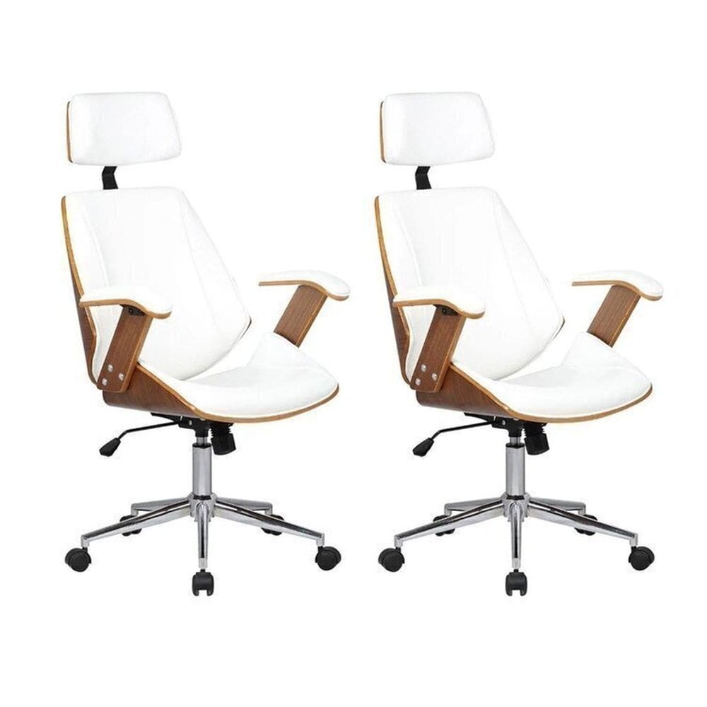 Kit 2 Cadeiras de Escritório Presidente Giratória com Apoia Cabeça Office Lisboa Branco