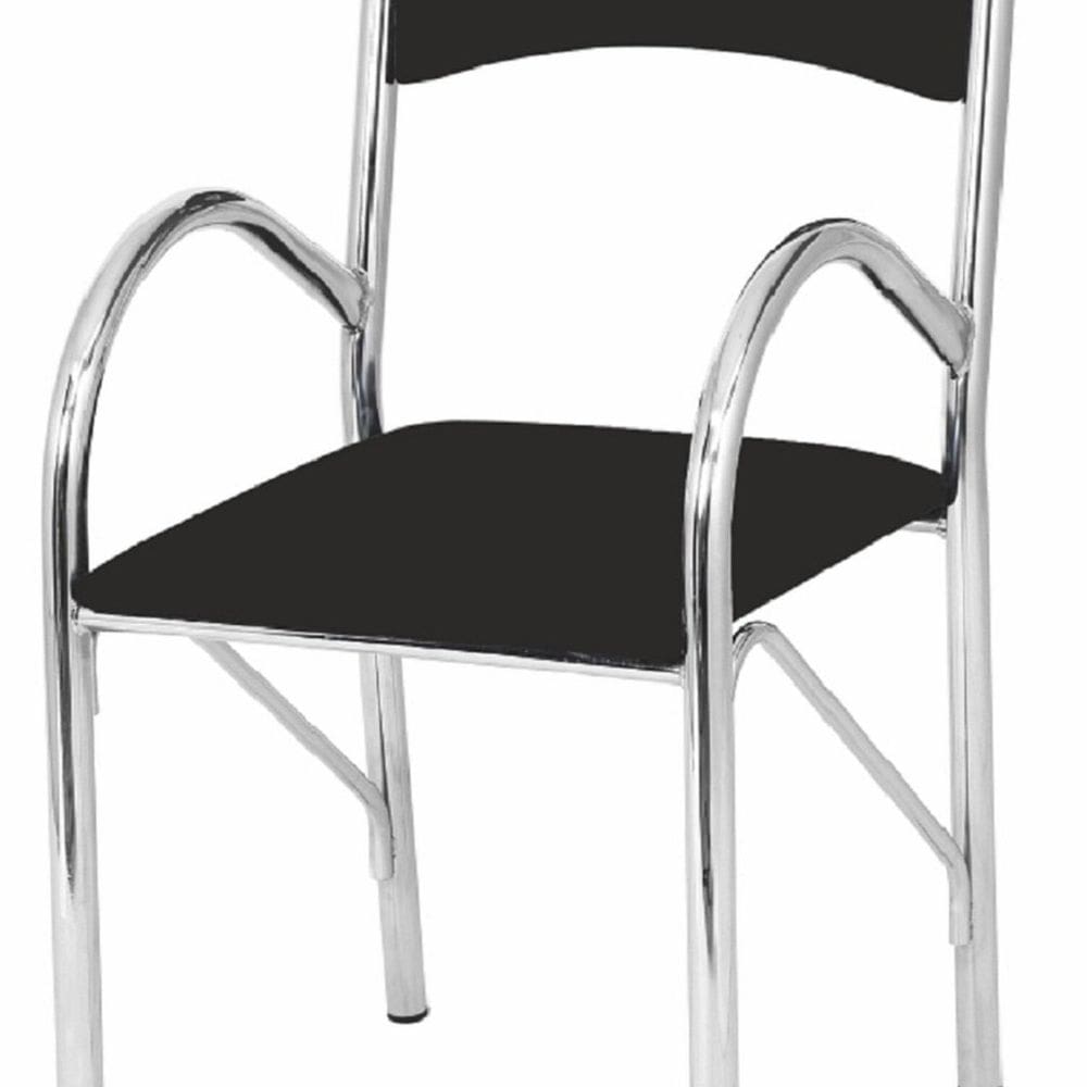 Cadeira para Sala de Estar Lara Preto/Cromado