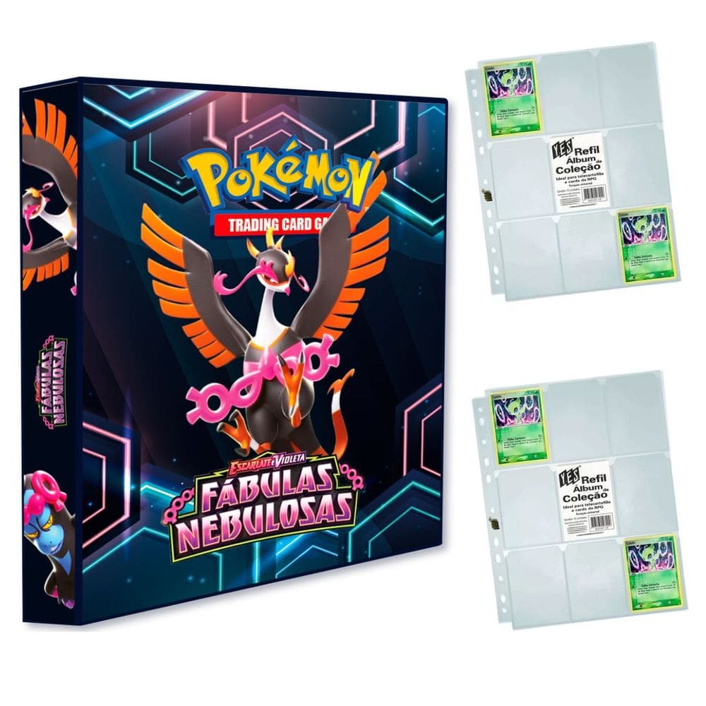 Album Pasta Fichário Pokemon Escarelete e Violeta Fábulas Nebulosas com 20 Folhas 9 Bolsos YES TCG