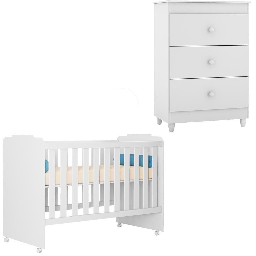 Berço Com Rodizios E Comoda Teramore Branco Plla Branco