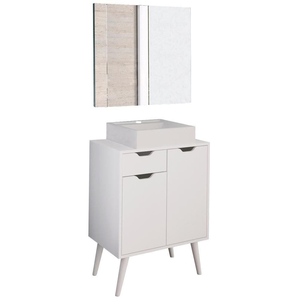 Conjunto 3Peças Para Banheiro Branco Metalizado Tecno Mobili