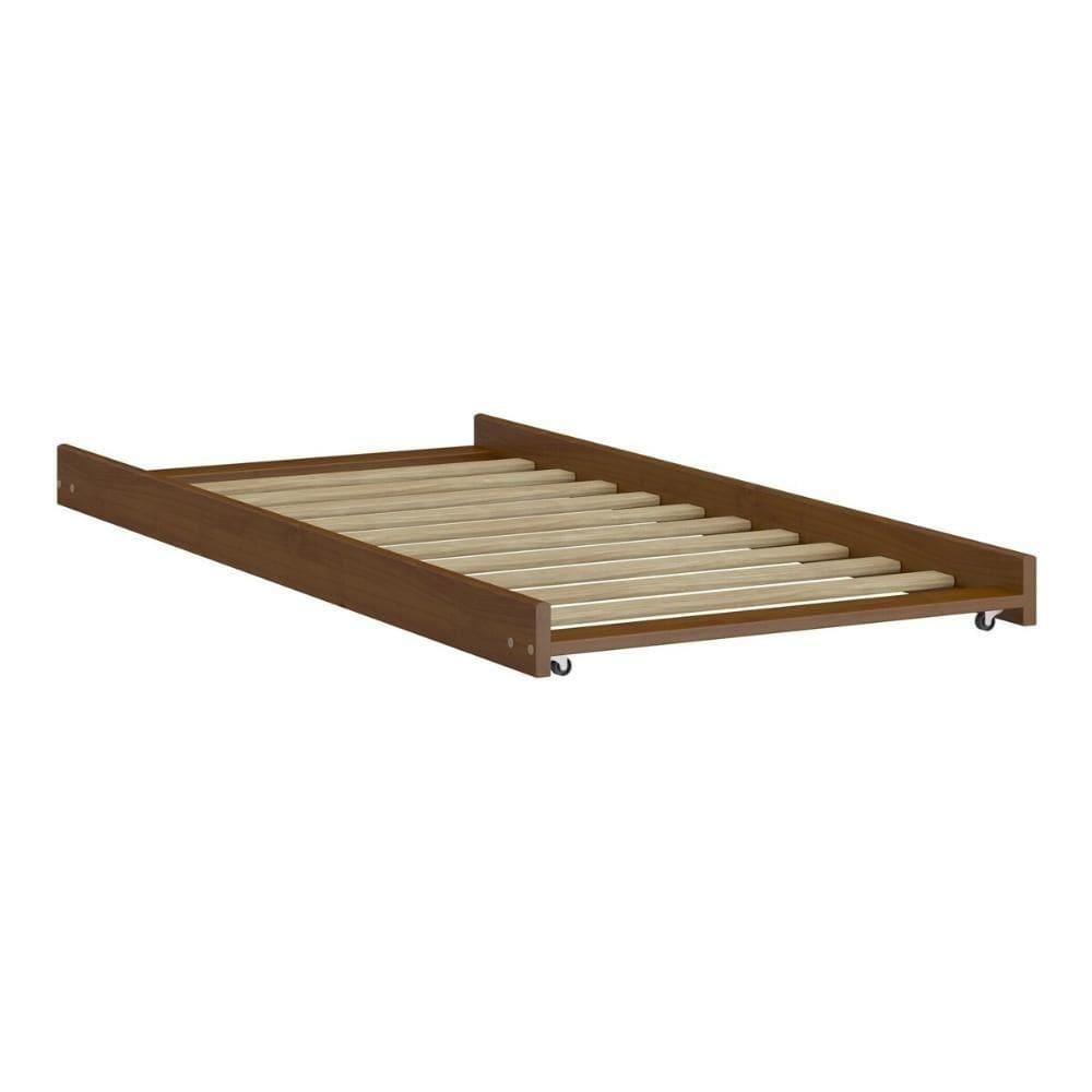 Cama Auxiliar De Solteiro Madeira Maciça Para Colchão 88 X 188 Cm Com Rodízios Cr35208 Castanho