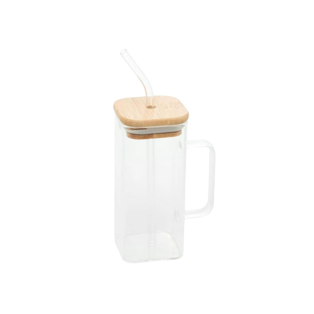 Caneca Em Vidro Borossilicato Com Canudo E Tampa De Bambu 400ml Wolff