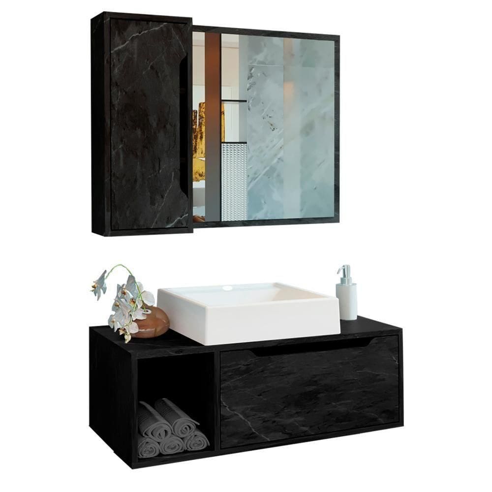 Conjunto 3 Peças Banheiro Bn3600x44x45 Marmore Lunar