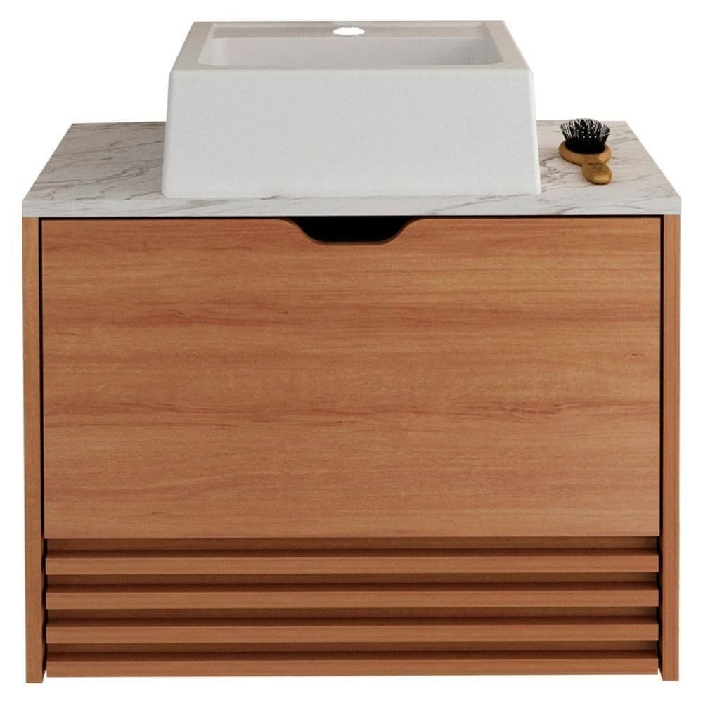 Gabinete Cuba Banheiro Bn3630x13, Amendoa Marmore Branco
