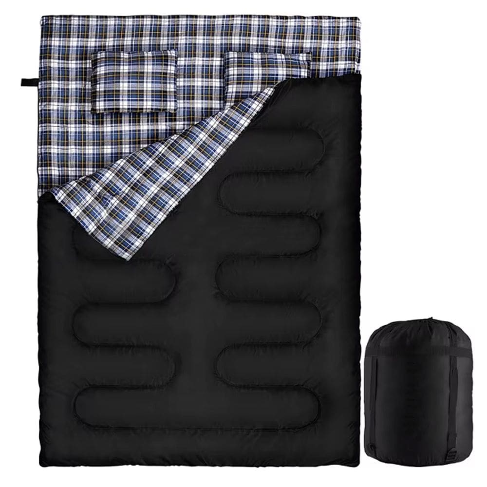 Saco de Dormir Casal Travesseiro Flanela 225*150cm Impermeável Envelope Camping Preto WCT FITNESS