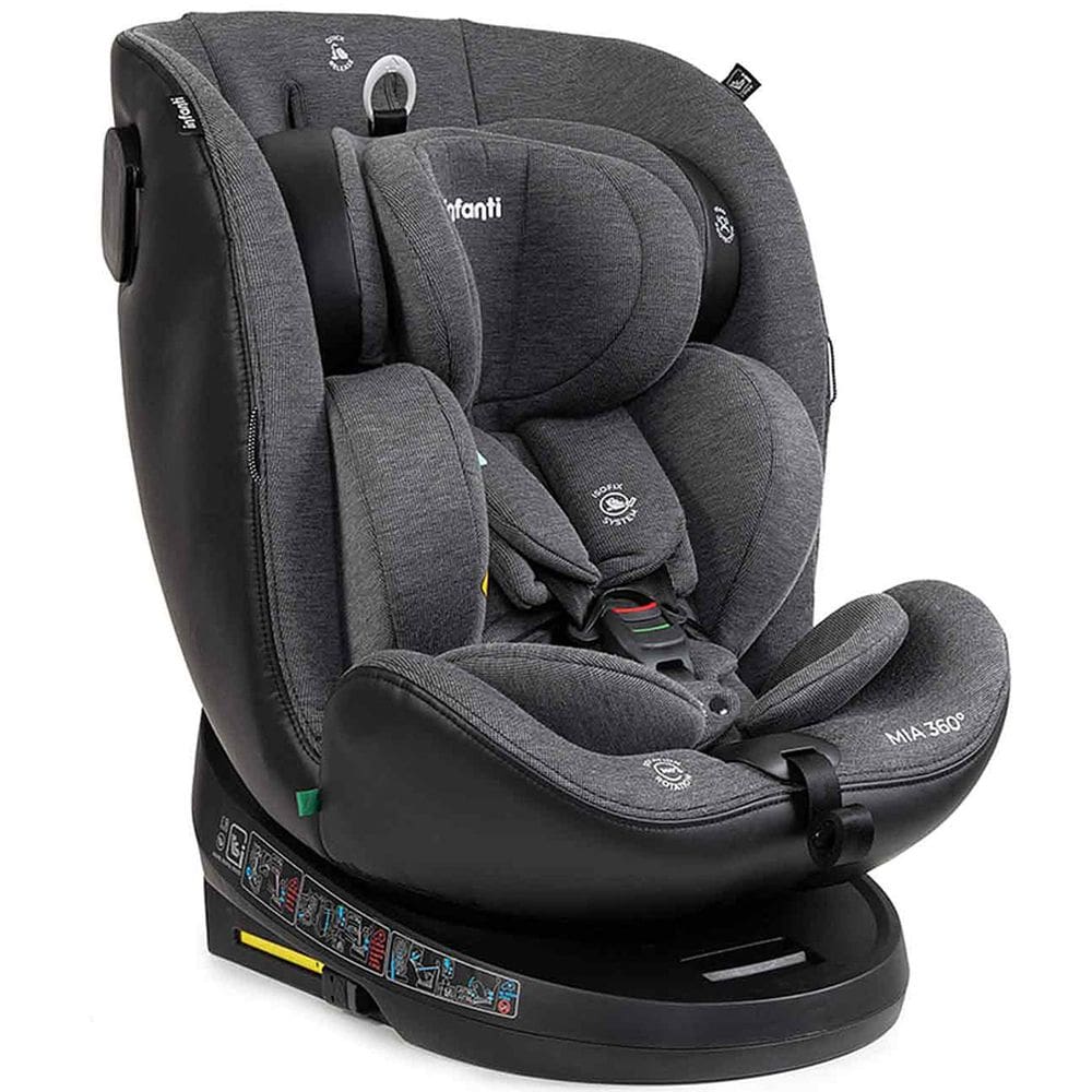 Cadeirinha Para Auto Isofix Top Tether Infanti Mia 360 I-Size 0 A 36kg Reclinável Ajustável Preto Cadeira Passeio Carro Bebê Infantil Base Giratória