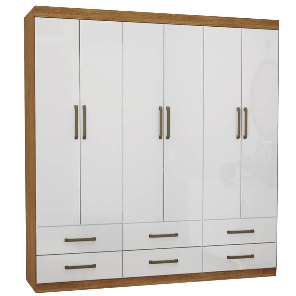 Guarda Roupa Dallas Casal 6 Portas 6 Gavetas Carioca Cor Cinamomo Branco