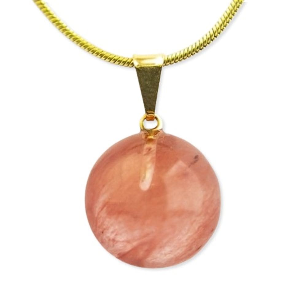 Colar Mini Disco Quartzo Cherry Pedra Natural Pino Prateado